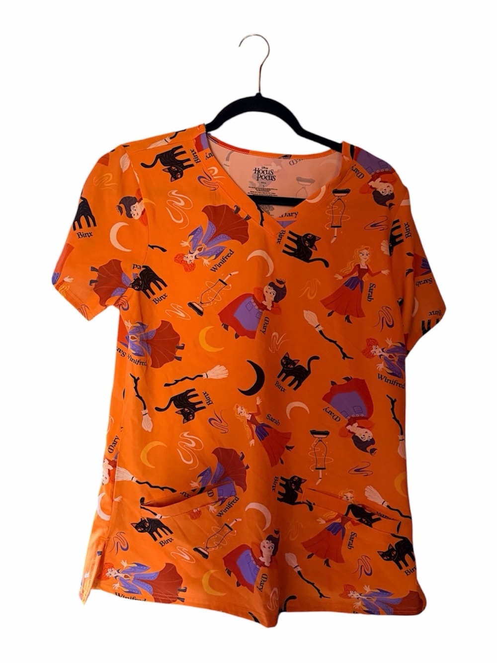 Disney Halloween Hocus Pocus Witch Orange Scrubs Uniform Top - Size Small - New